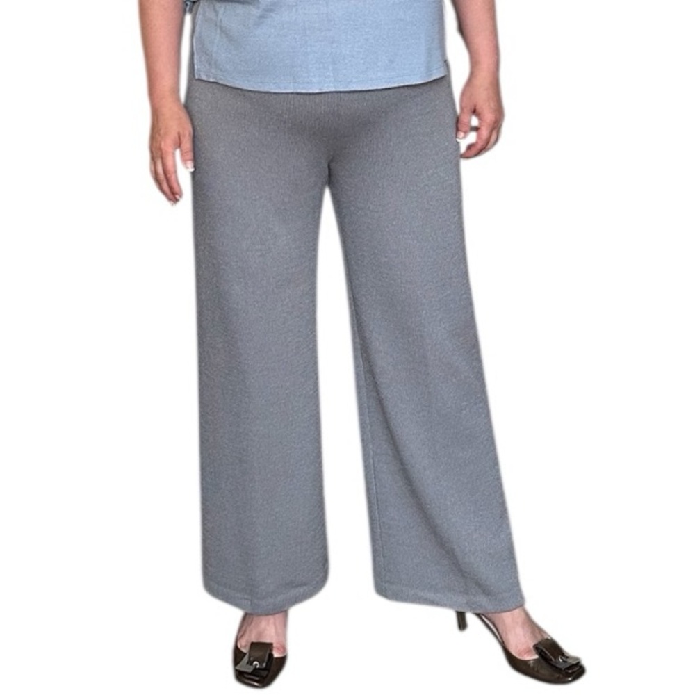 St. John Collection Gray Santana Knit Wide Leg High-Waisted Trousers Size 16 NEW